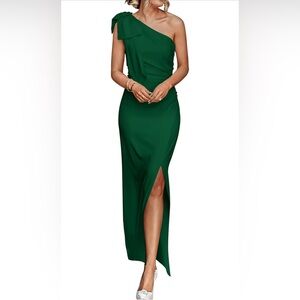 PRETTYGARDEN One Shoulder Long Formal Dresses Ruched Bodycon Slit Maxi Dresss